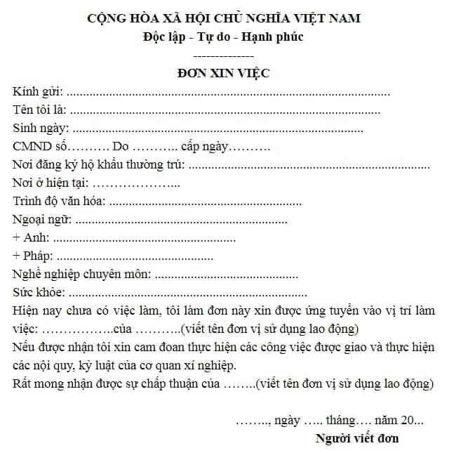 Download mẫu đơn xin việc mới tại Bắc Giang