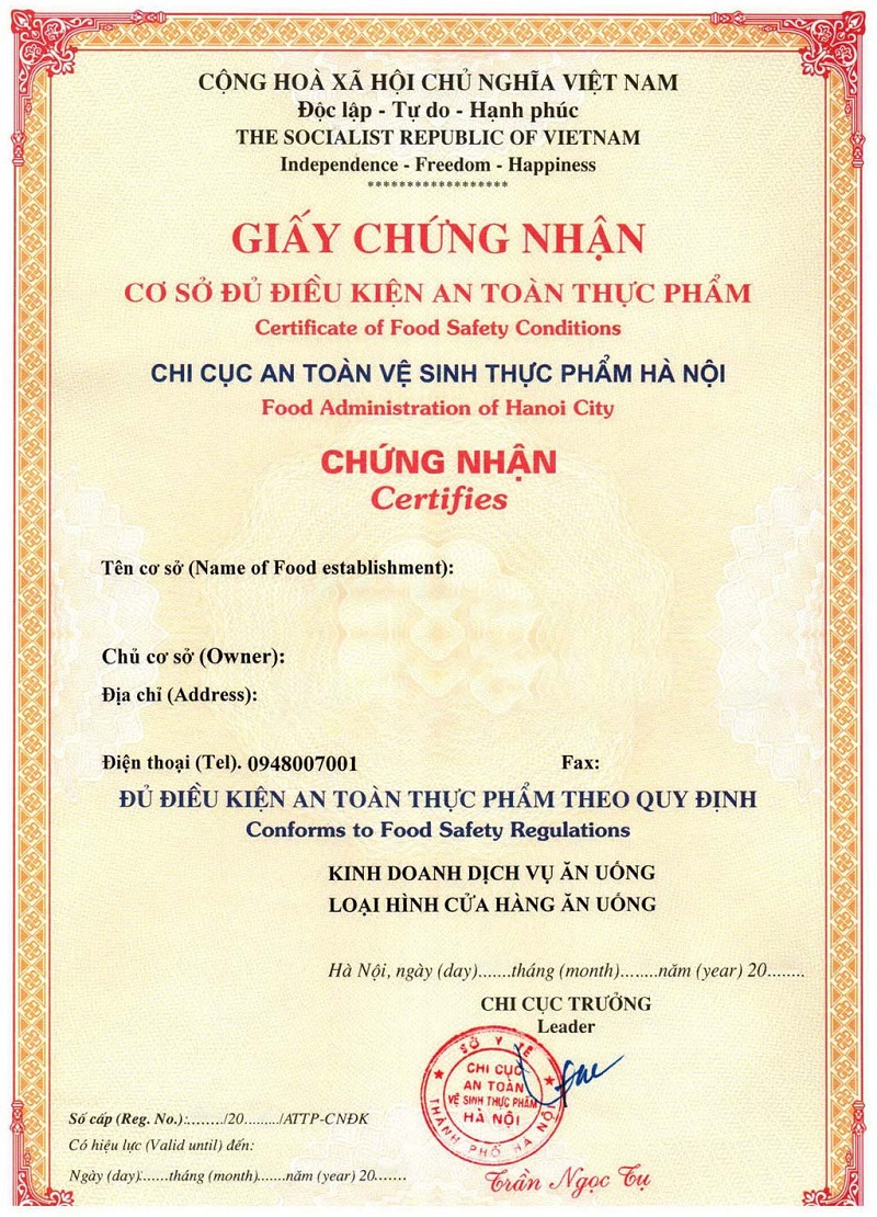Thủ tục xin Giấy phép vệ sinh an toàn thực phẩm tại Bắc Giang